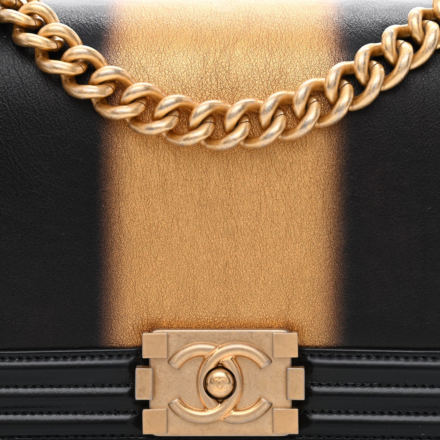 Metallic Glazed Calfskin Medium Boy Flap Black Gold