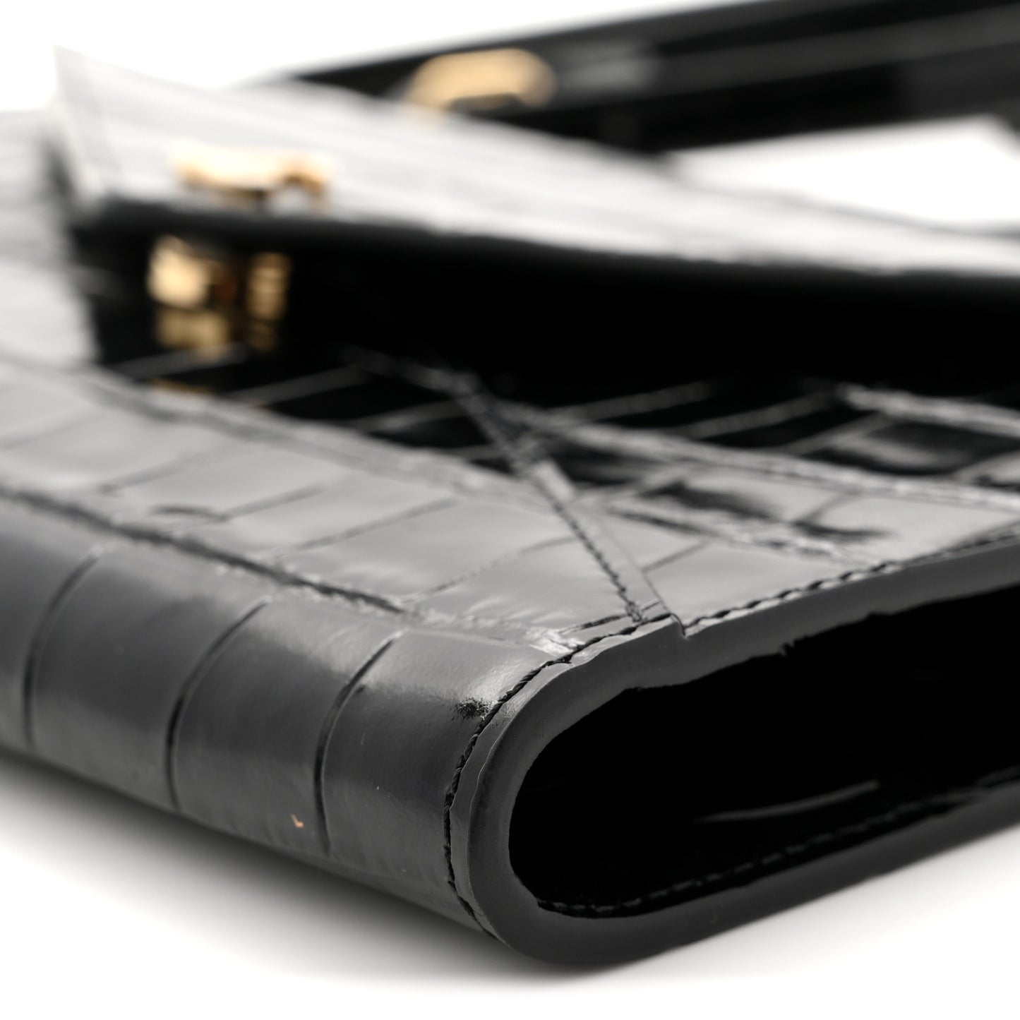 Calfskin Crocodile Embossed Clutch With Chain Black