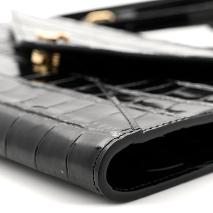 Chanel Calfskin Crocodile Embossed Clutch With Chain Black 10 of 11