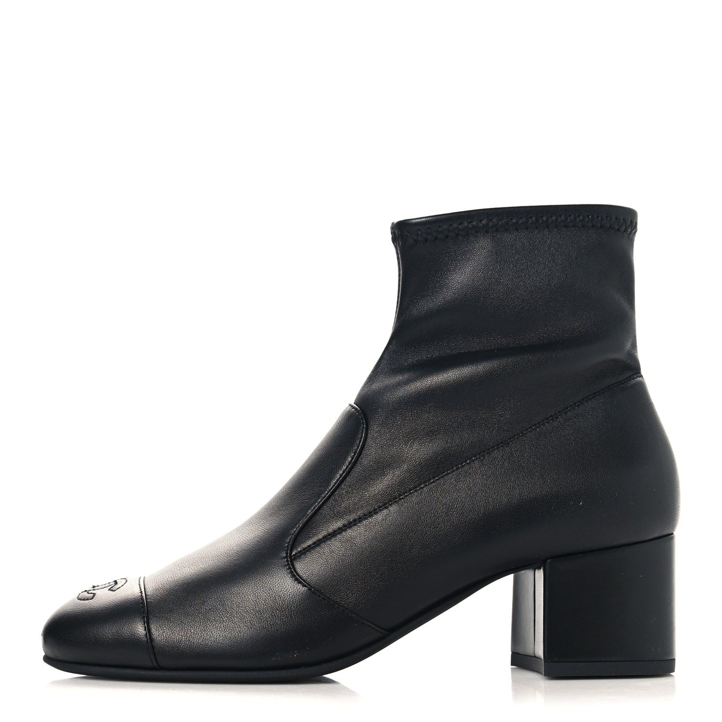 Stretch Lambskin Cap Toe CC Uniform Short Boots 38 Black