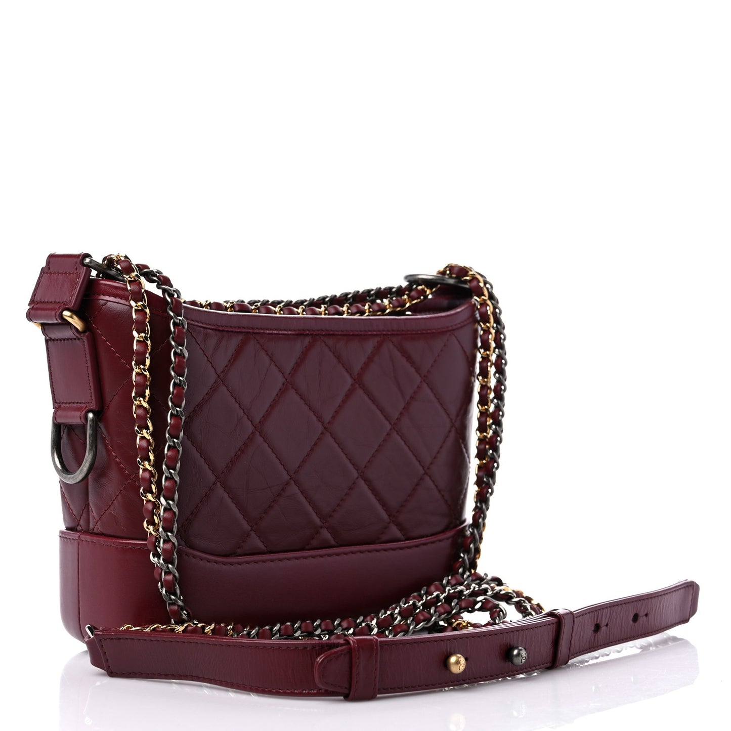Aged Calfskin Quilted Small Gabrielle Hobo Burgundy