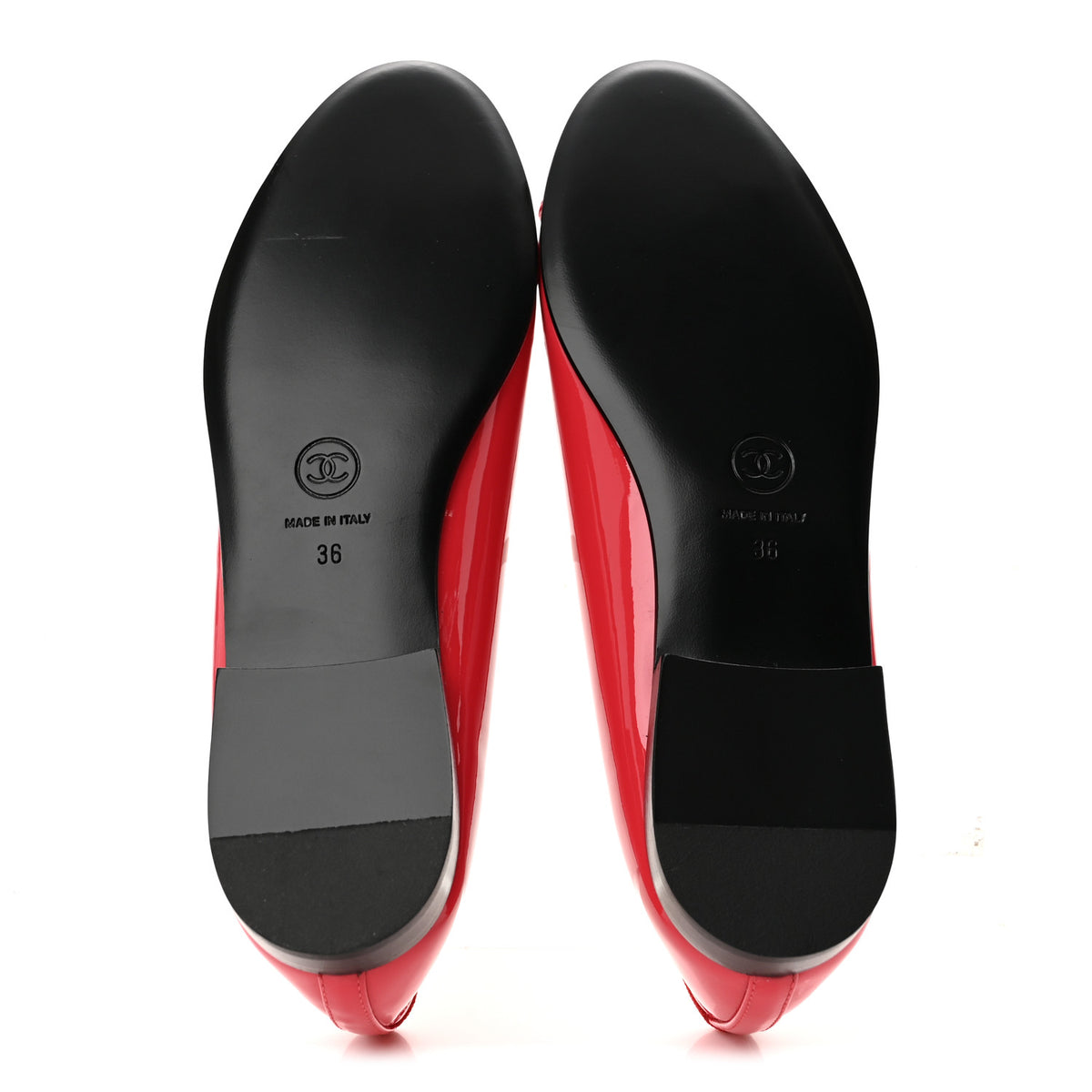 Patent Calfskin CC Cap Toe Ballerina Flats 36 Coral