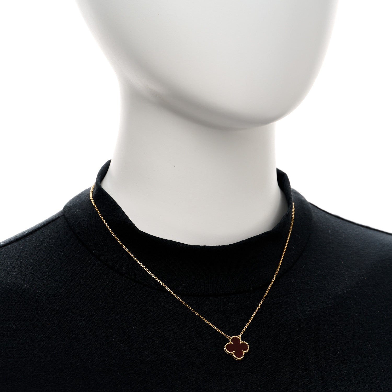 Van Cleef & Arpels 18K Yellow Gold Carnelian Vintage Alhambra Pendant Necklace 2 of 4
