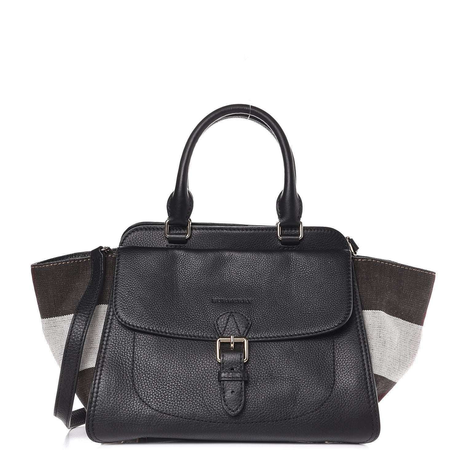Burberry Mega Check Grained Calfskin Medium Harcourt Satchel Black 1 of 12