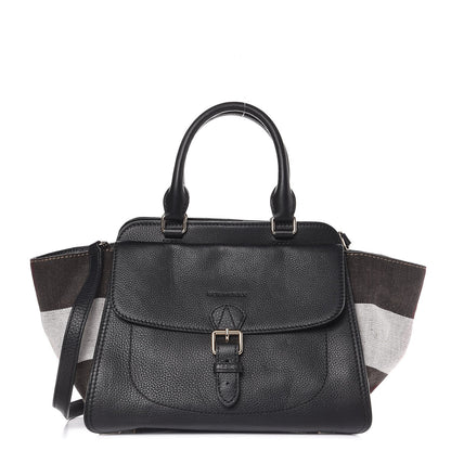 Burberry Mega Check Grained Calfskin Medium Harcourt Satchel Black 1 of 12
