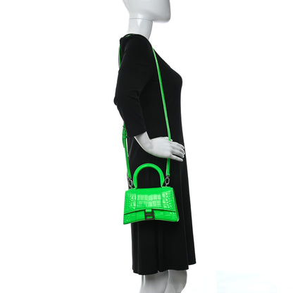 Balenciaga Shiny Calfskin Crocodile Embossed Hourglass Top Handle Bag XS Fluo Green 2 of 9