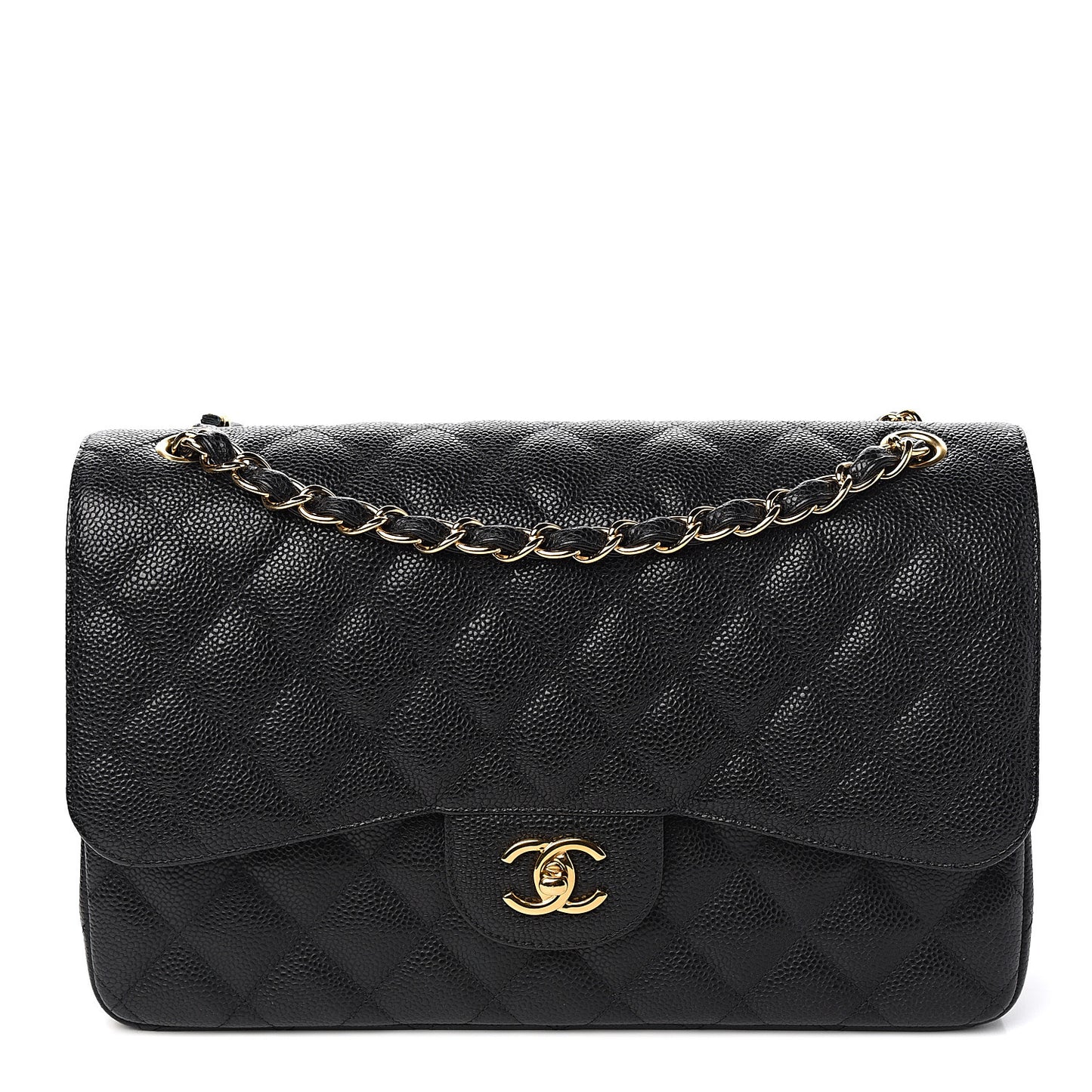Caviar Quilted Jumbo Double Flap Black