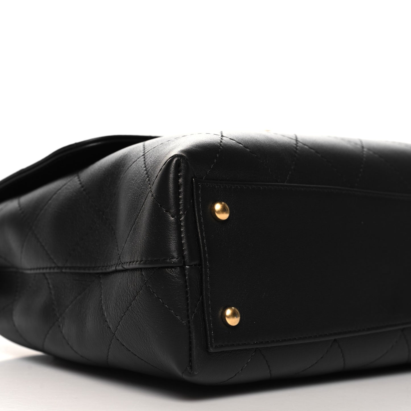 Calfskin Stitched Maxi Flap Top Handle Black