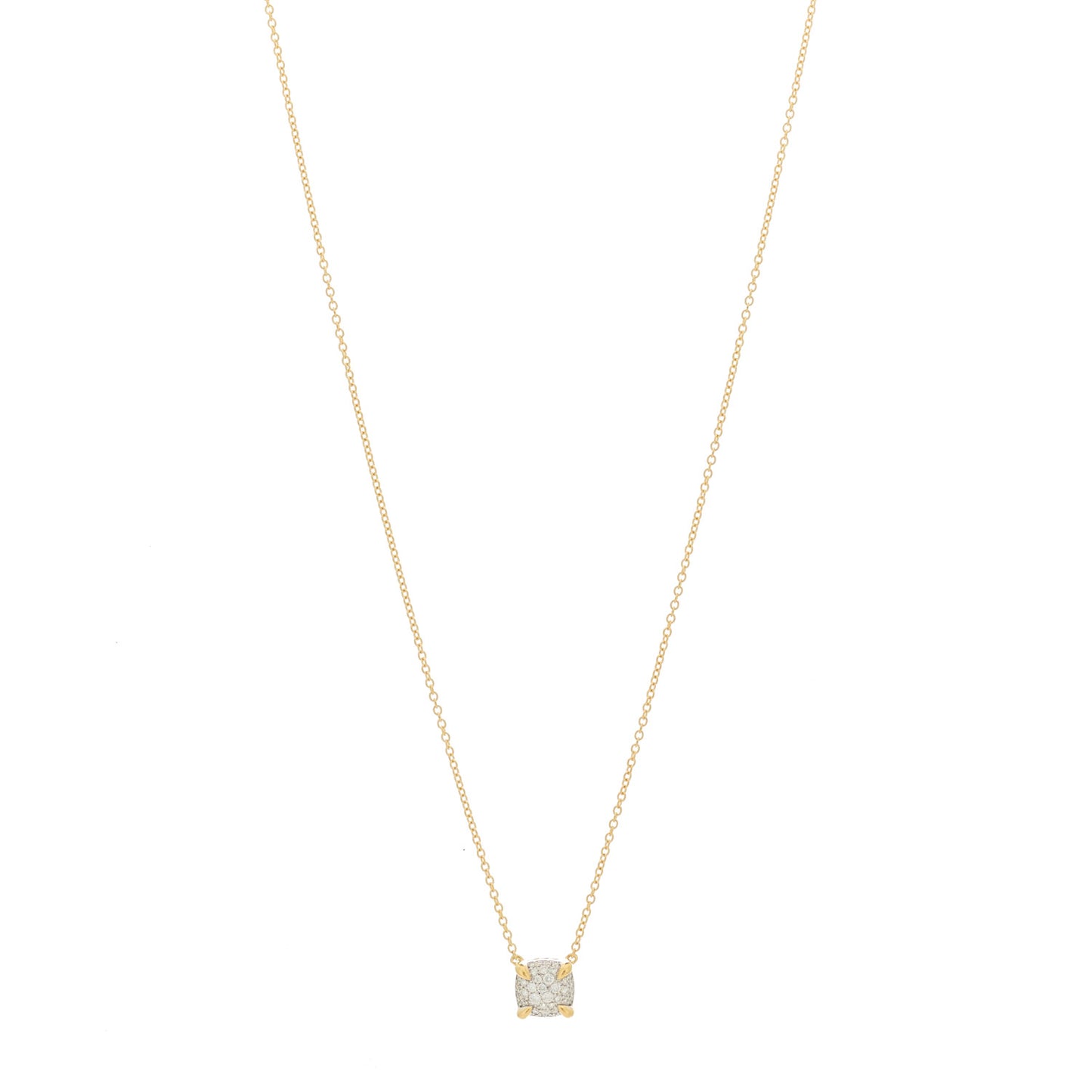 18K Yellow Gold Diamond 7mm Petite Chatelaine Pave Pendant Necklace
