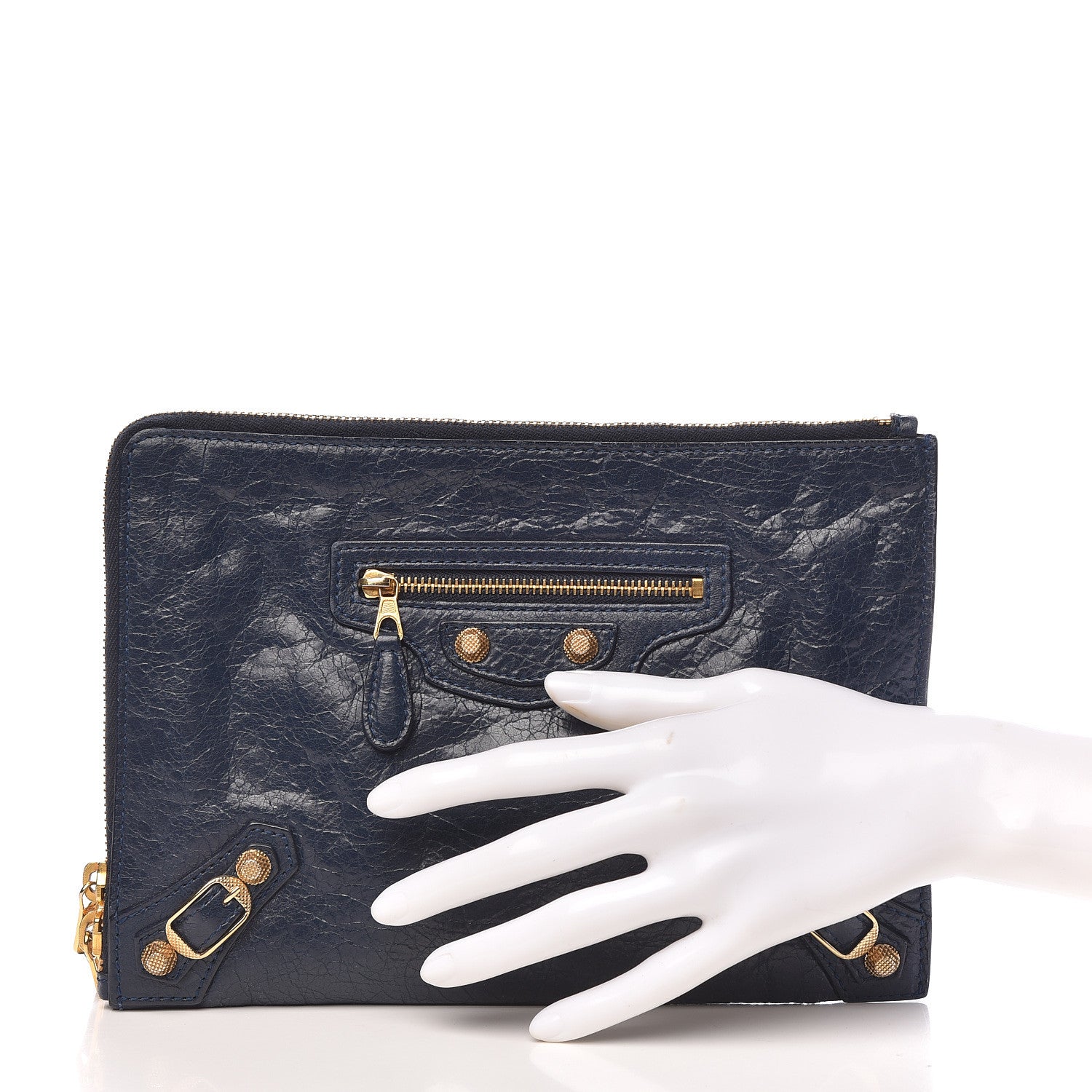 Balenciaga Agneau Giant 12 Gold Hardware Pouch Clutch Bleu Obscur 2 of 9