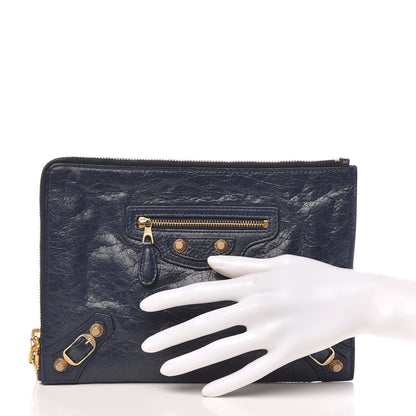 Balenciaga Agneau Giant 12 Gold Hardware Pouch Clutch Bleu Obscur 2 of 9