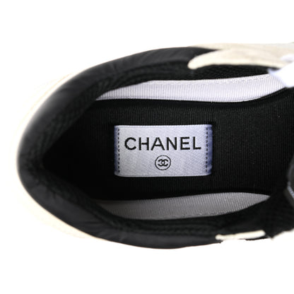 Chanel Mesh Suede Calfskin Grained Calfskin Womens CC Sneakers 40.5 White Black 7 of 10