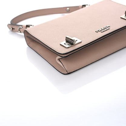 Prada Saffiano Double Turnlock Top Handle Flap Shoulder Bag Cipria 4 of 7