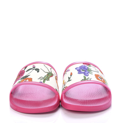 Gucci Canvas Flora Print Slide Sandals 37 Fluorescent Fuchsia 2 of 10