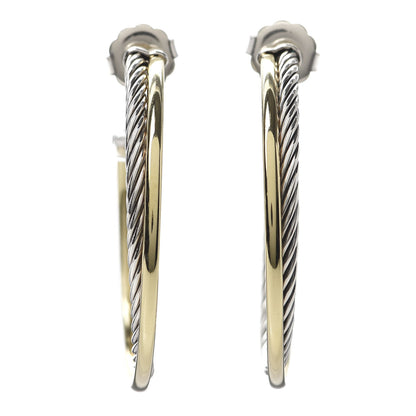 David Yurman Sterling Silver 18K Yellow Gold 44mm Extra Large Crossover Cable Hoop Earrings 1 of 4