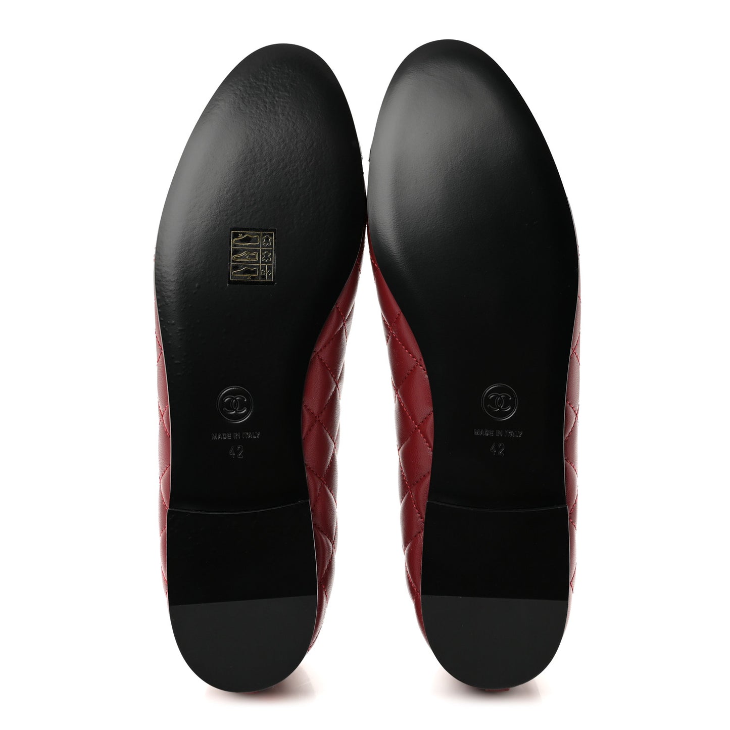 Lambskin Quilted CC Cap Toe Ballerina Flats 42 Burgundy Black
