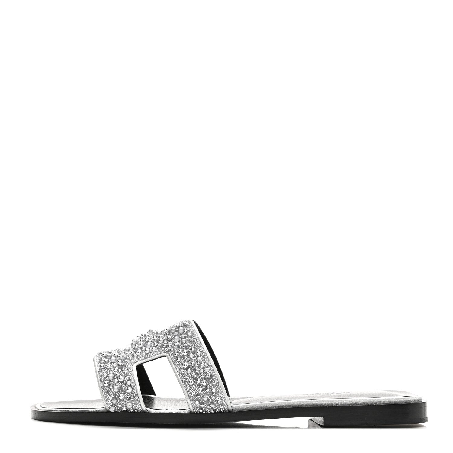 Hermes Velvet Goatskin Crystal Beads Oran Sandals 37 Gris Argente 1 of 11