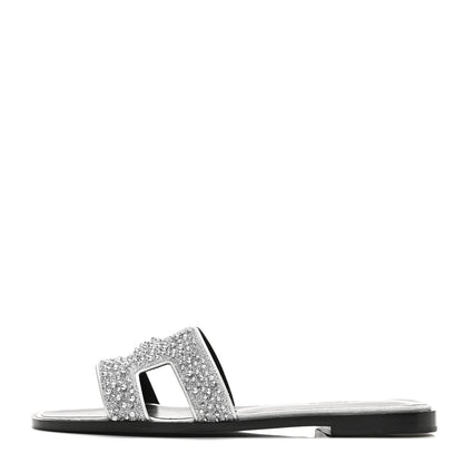 Hermes Velvet Goatskin Crystal Beads Oran Sandals 37 Gris Argente 1 of 11