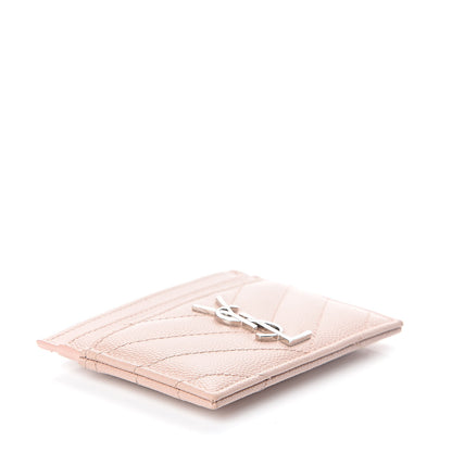 Saint Laurent Grain De Poudre Matelasse Chevron Monogram Credit Card Case Pale Blush 4 of 7