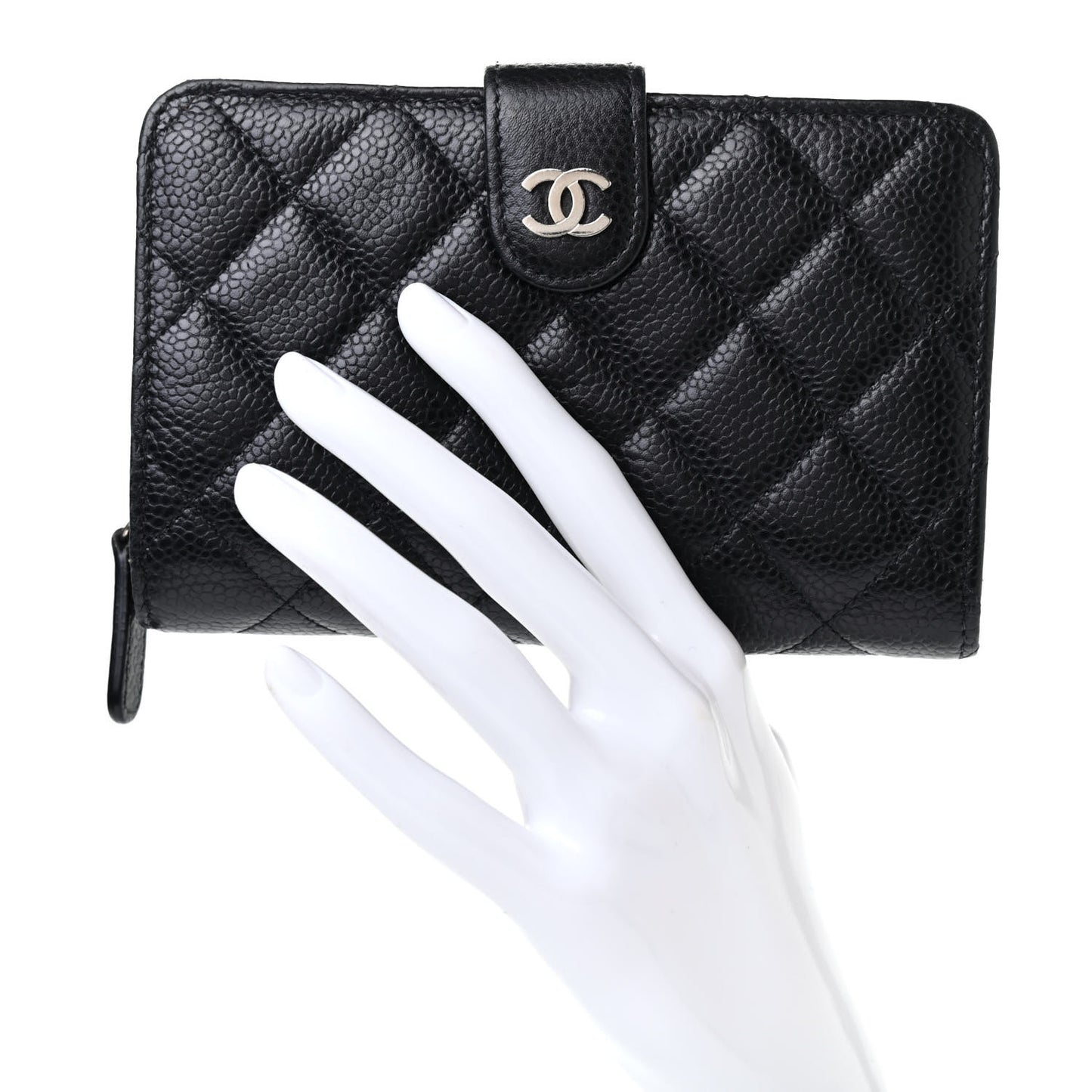 Caviar Quilted Zipped Pocket Wallet Black
