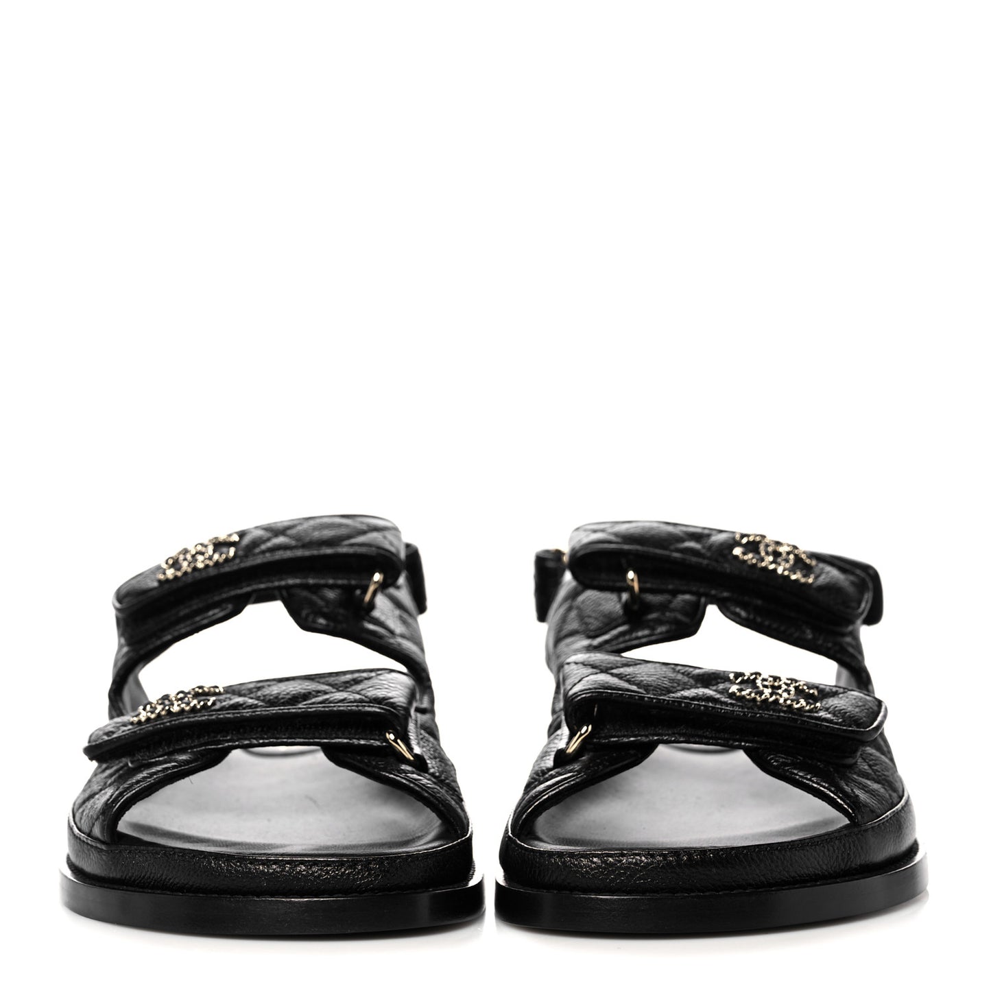 Grained Calfskin Velcro Dad Sandals 39 Black