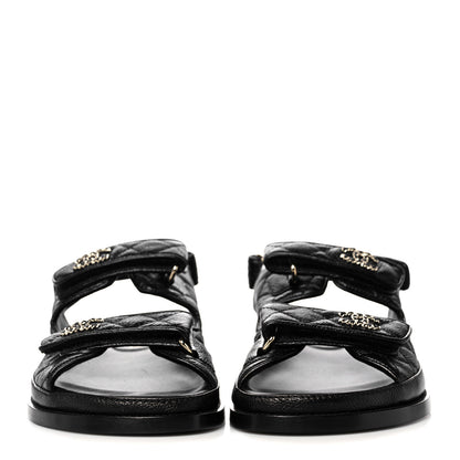 Chanel Grained Calfskin Velcro Dad Sandals 39 Black 2 of 9