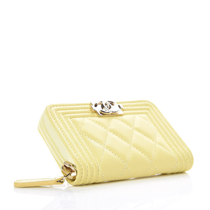Chanel Lambskin Quilted Boy Zip Around Coin Purse Wallet Yellow 4 of 8