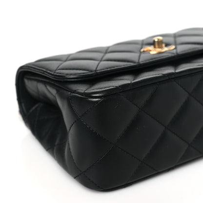 Chanel Lambskin Metal Quilted Twist Top Handle Flap With Chain Black 9 of 10
