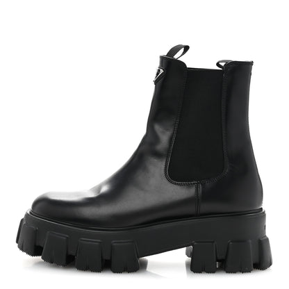 Prada Spazzolato Rois Triangle Monolith Chelsea 55mm Boots 40.5 Black 1 of 10