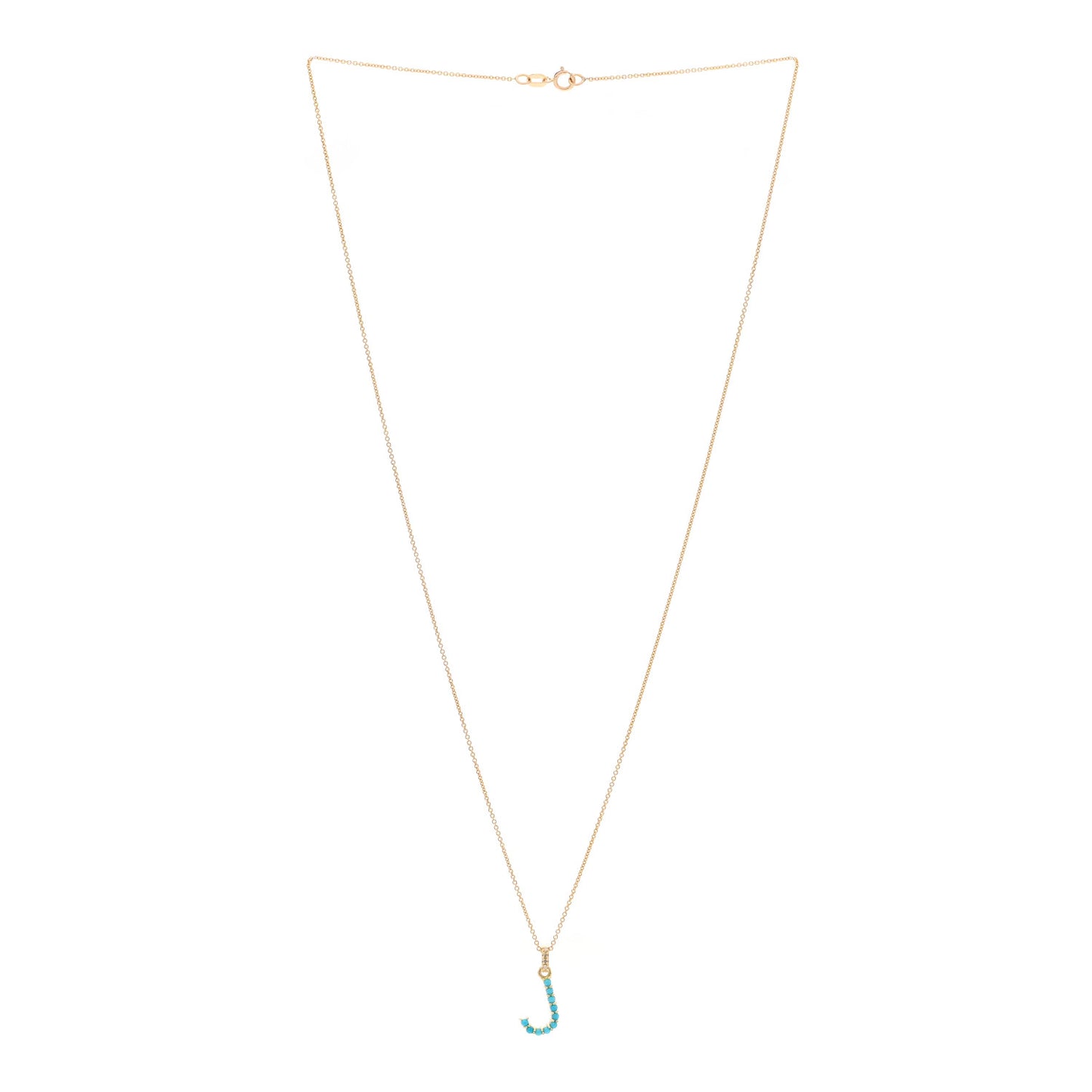 18K Yellow Gold Turquoise Letter J Pendant Necklace