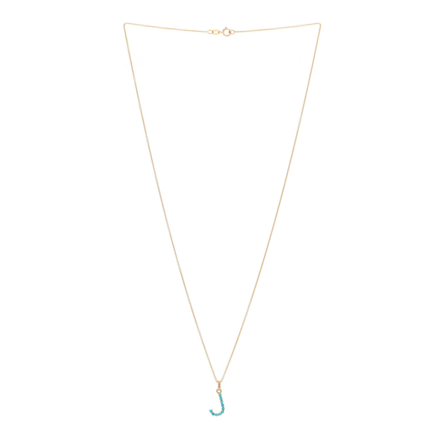 Jennifer Meyer 18K Yellow Gold Turquoise Letter J Pendant Necklace 3 of 6