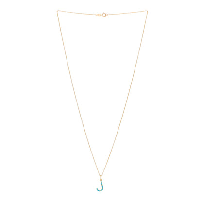 Jennifer Meyer 18K Yellow Gold Turquoise Letter J Pendant Necklace 3 of 6