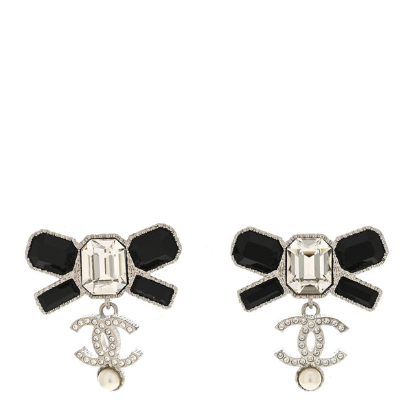 ゆかりん　3点まとめ買い　Dior CHANEL Chanel Crystal CC Bow Drop Earrings Silver Black 1868519
