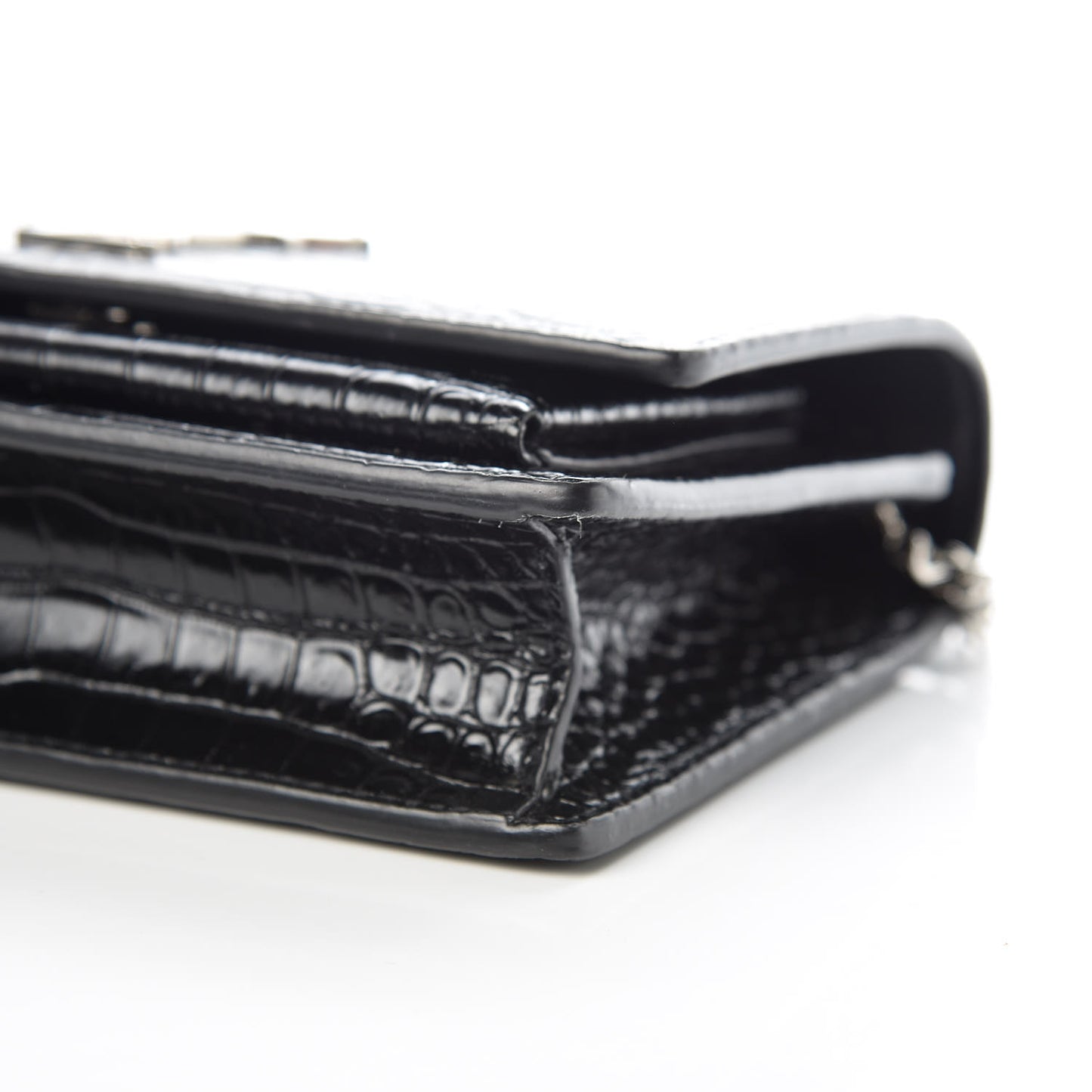 Calfskin Crocodile Embossed Monogram Sunset Chain Wallet Black
