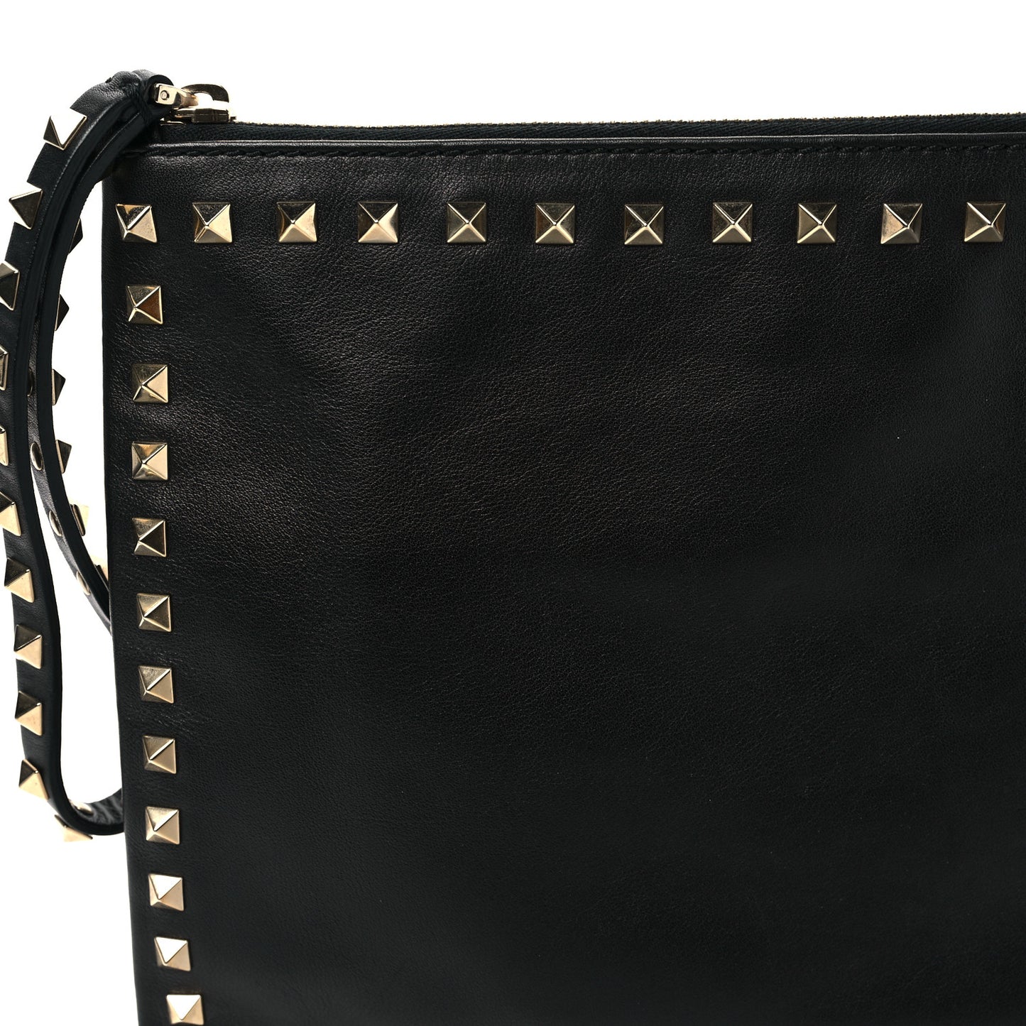 Vitello Large Rockstud Zip Wristlet Pouch Black