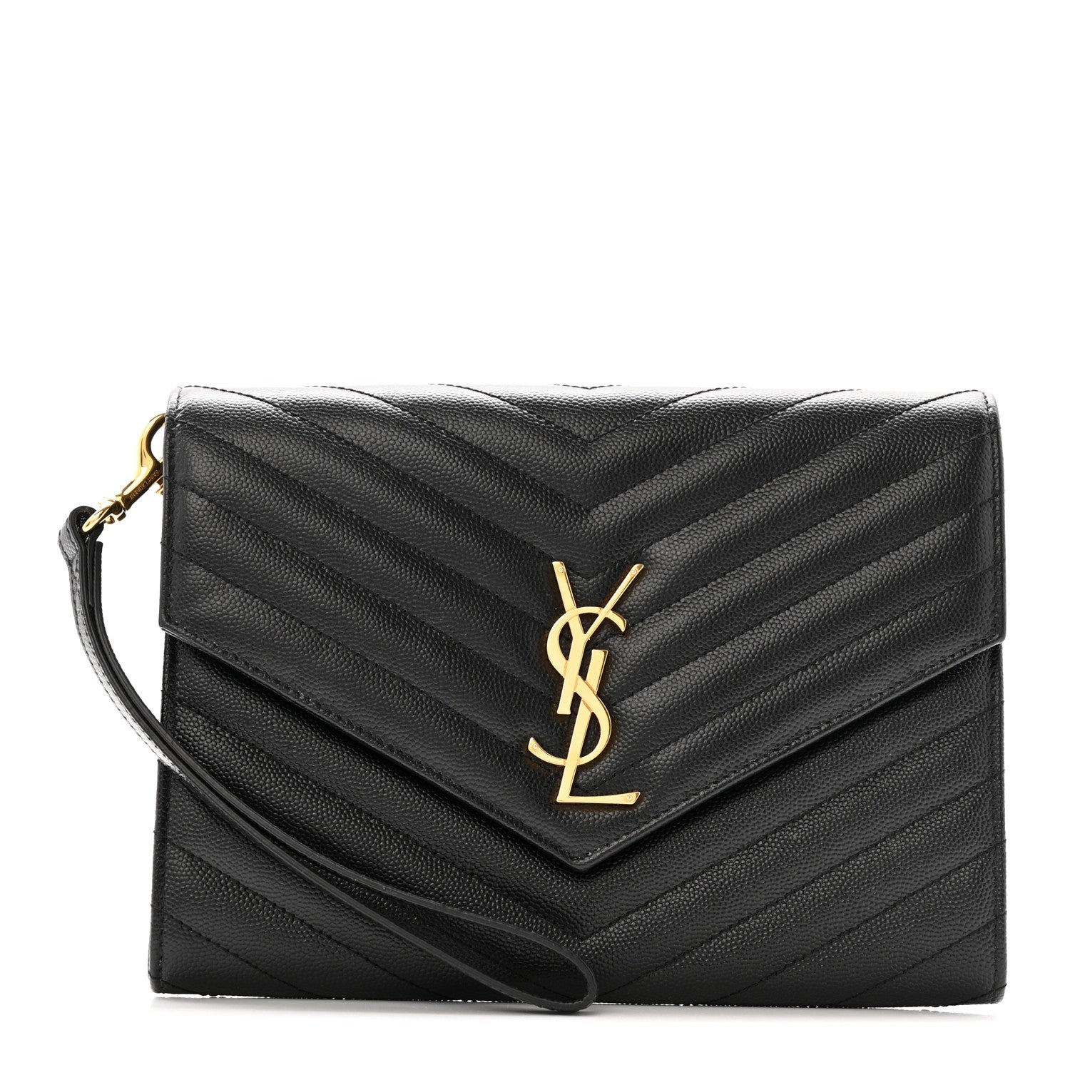 Saint Laurent Grain De Poudre Matelasse Chevron Monogram Envelope Clutch Black 1 of 10