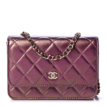 Chanel Iridescent Lambskin Quilted Mini Wallet On Chain WOC Purple 1 of 11
