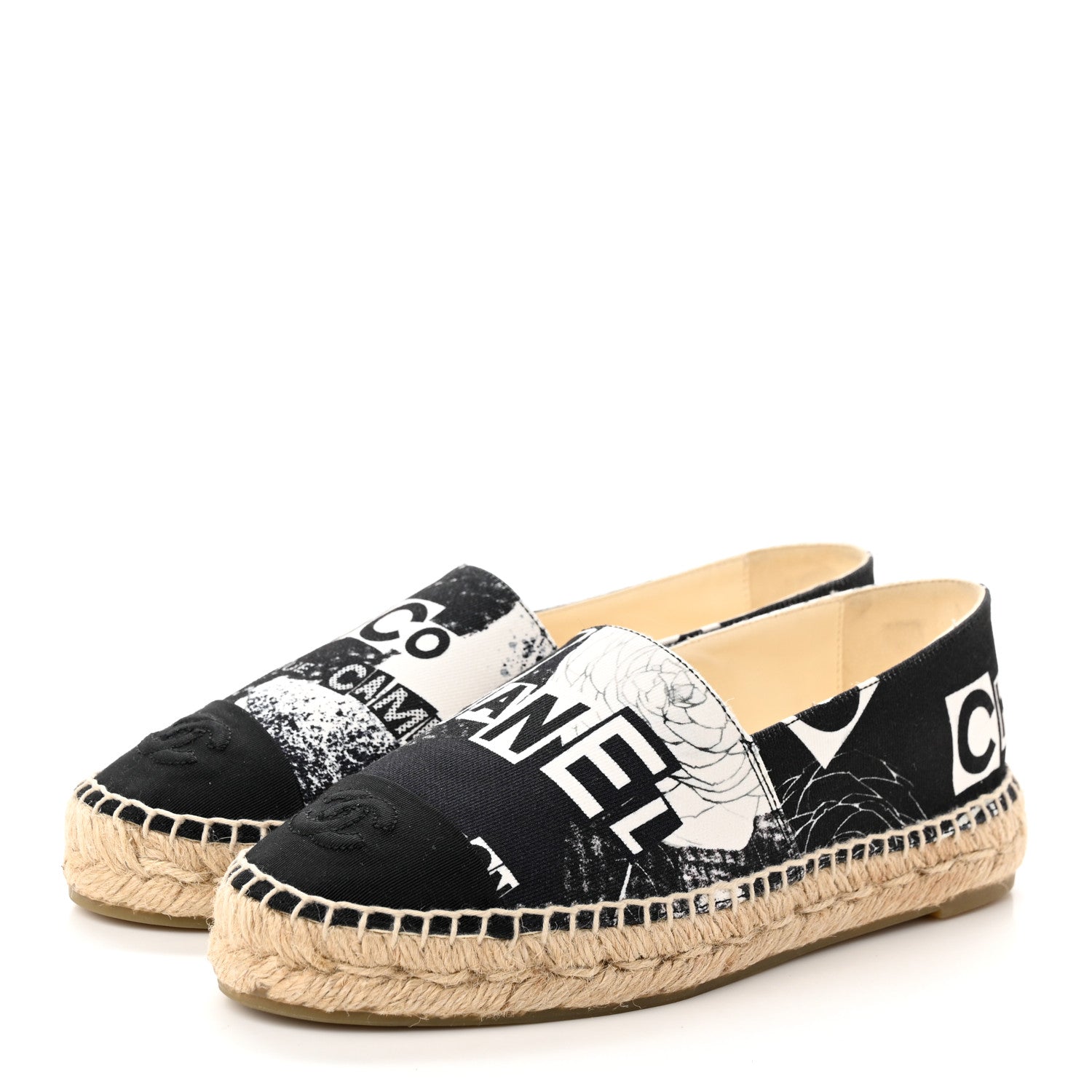 Chanel Printed Canvas Grosgrain 31 Rue Cambon Espadrilles 36 Black White 3 of 10