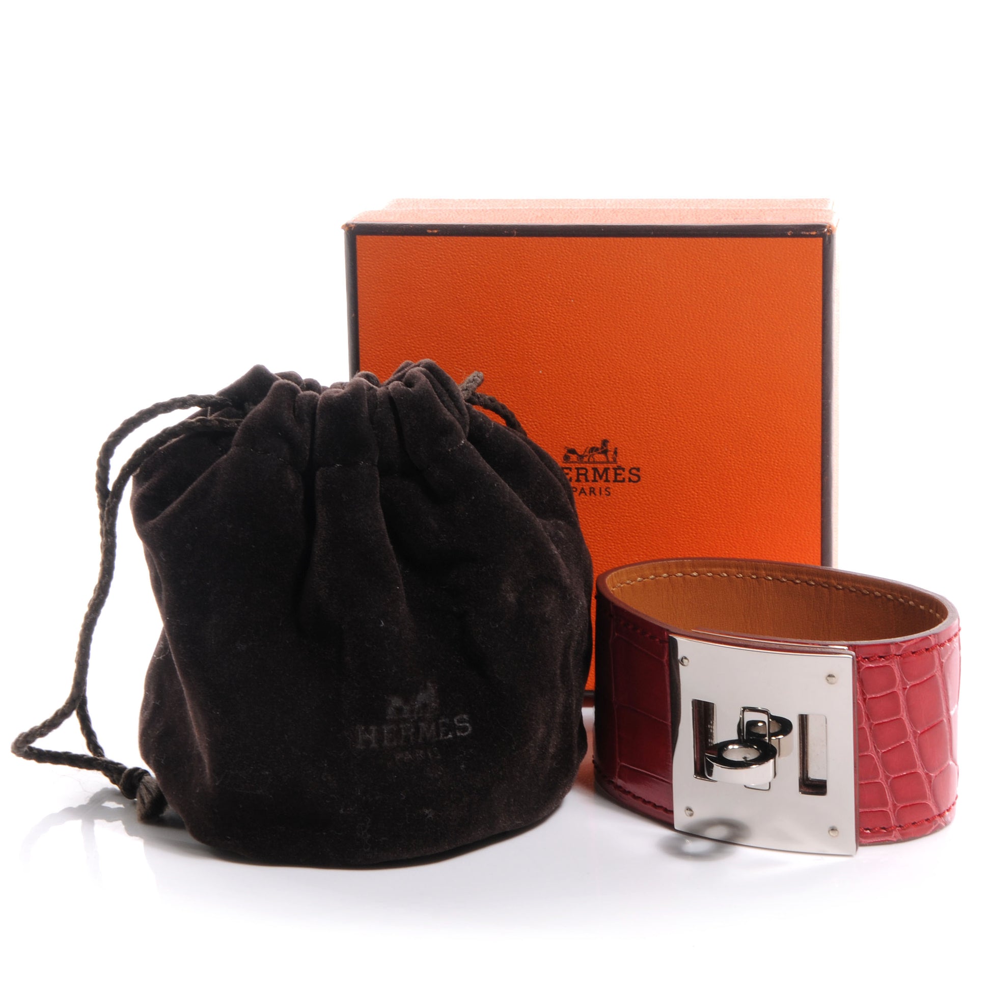 Hermes Shiny Alligator Kelly Dog Cuff Braise 6 of 6