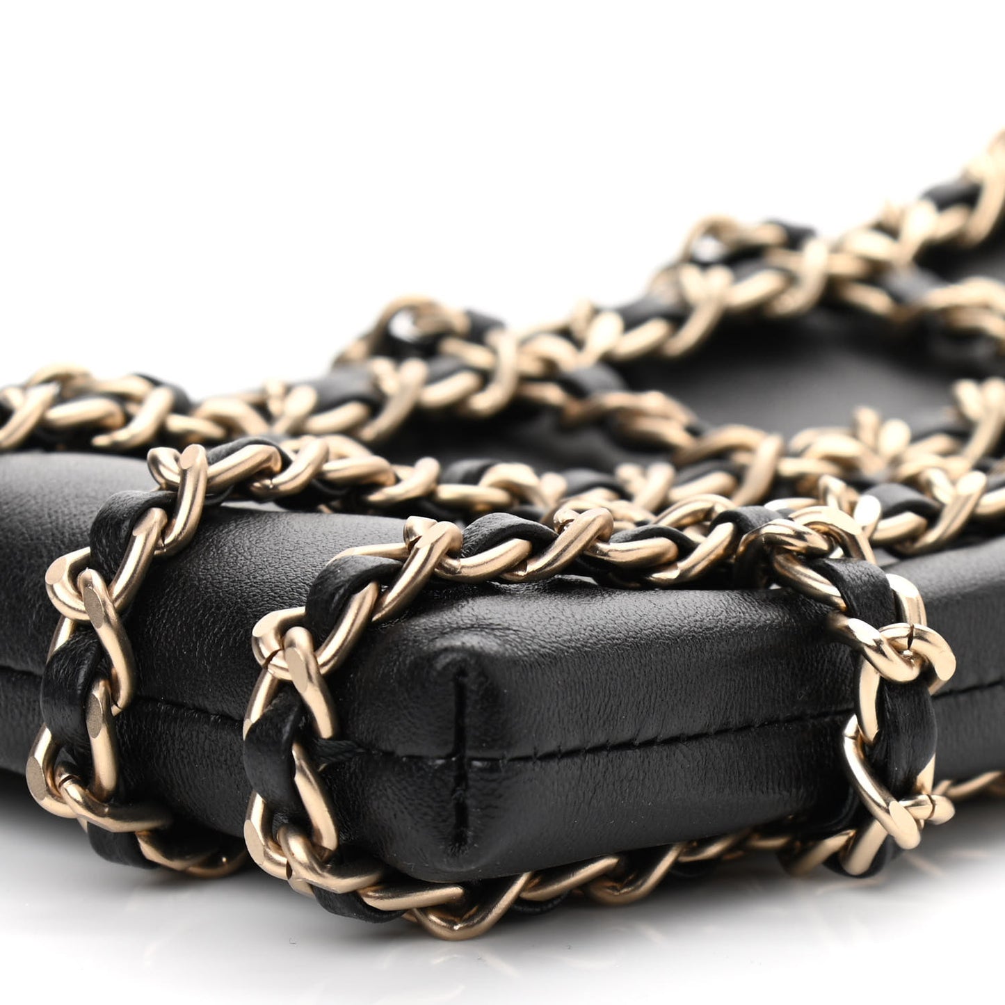 Lambskin Tech Me Out Clutch With Chain Black