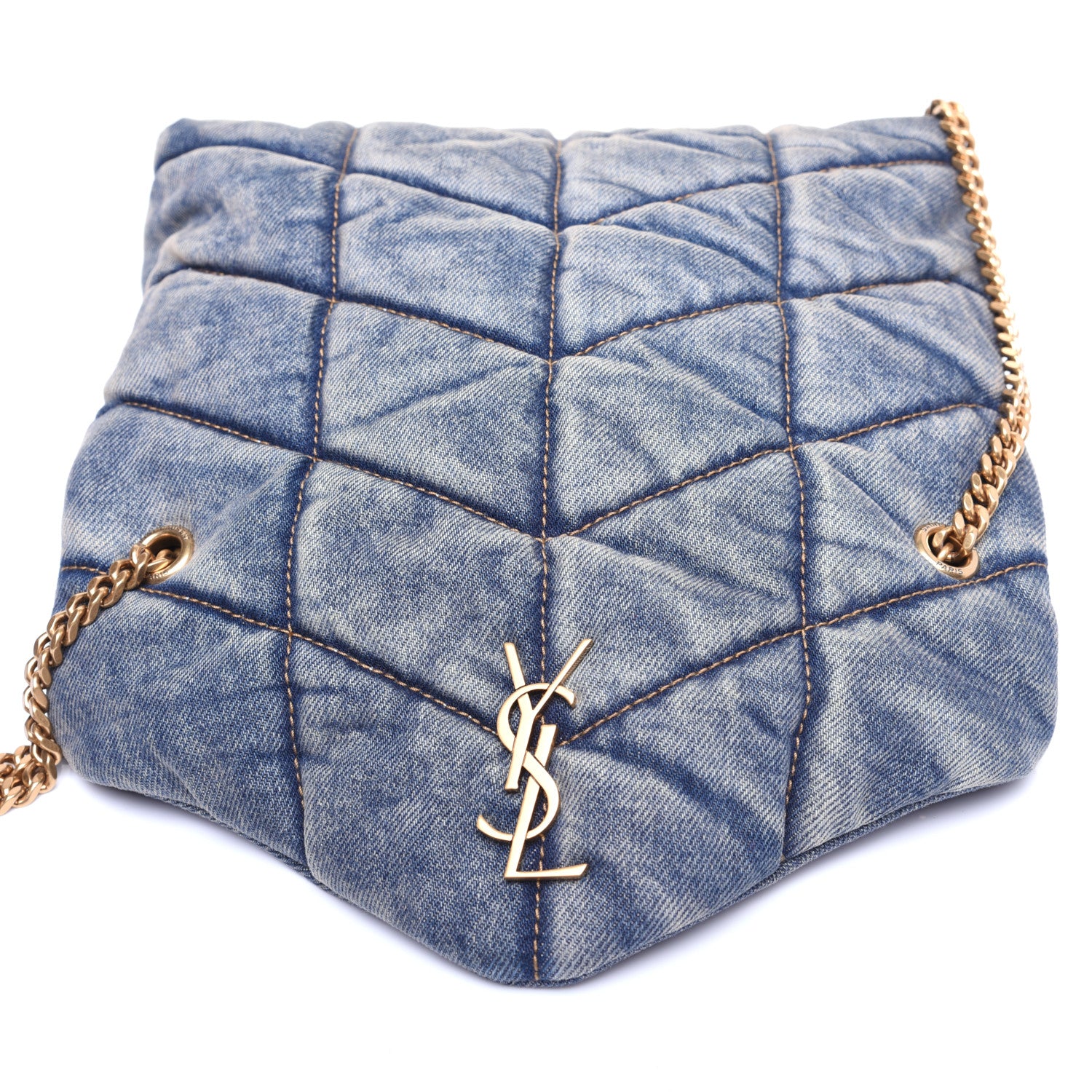 Saint Laurent Denim Quilted Toy Loulou Puffer Monogram Chain Satchel Rodeo Blue 10 of 12