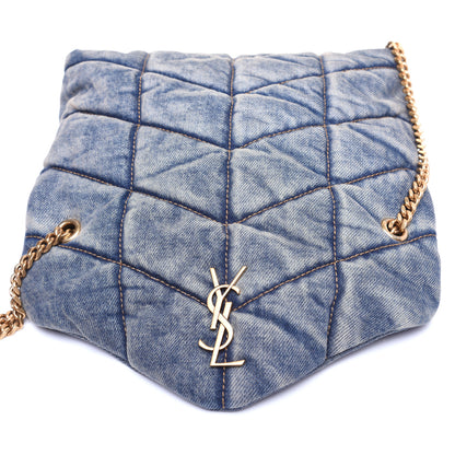Saint Laurent Denim Quilted Toy Loulou Puffer Monogram Chain Satchel Rodeo Blue 10 of 12