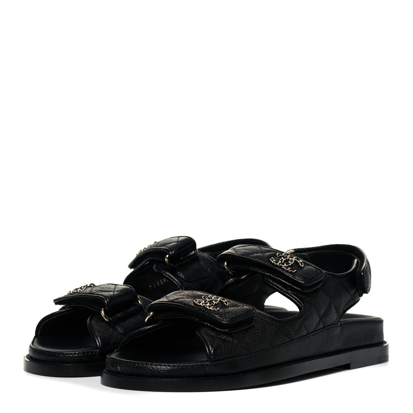 Grained Calfskin Velcro Dad Sandals 37 Black