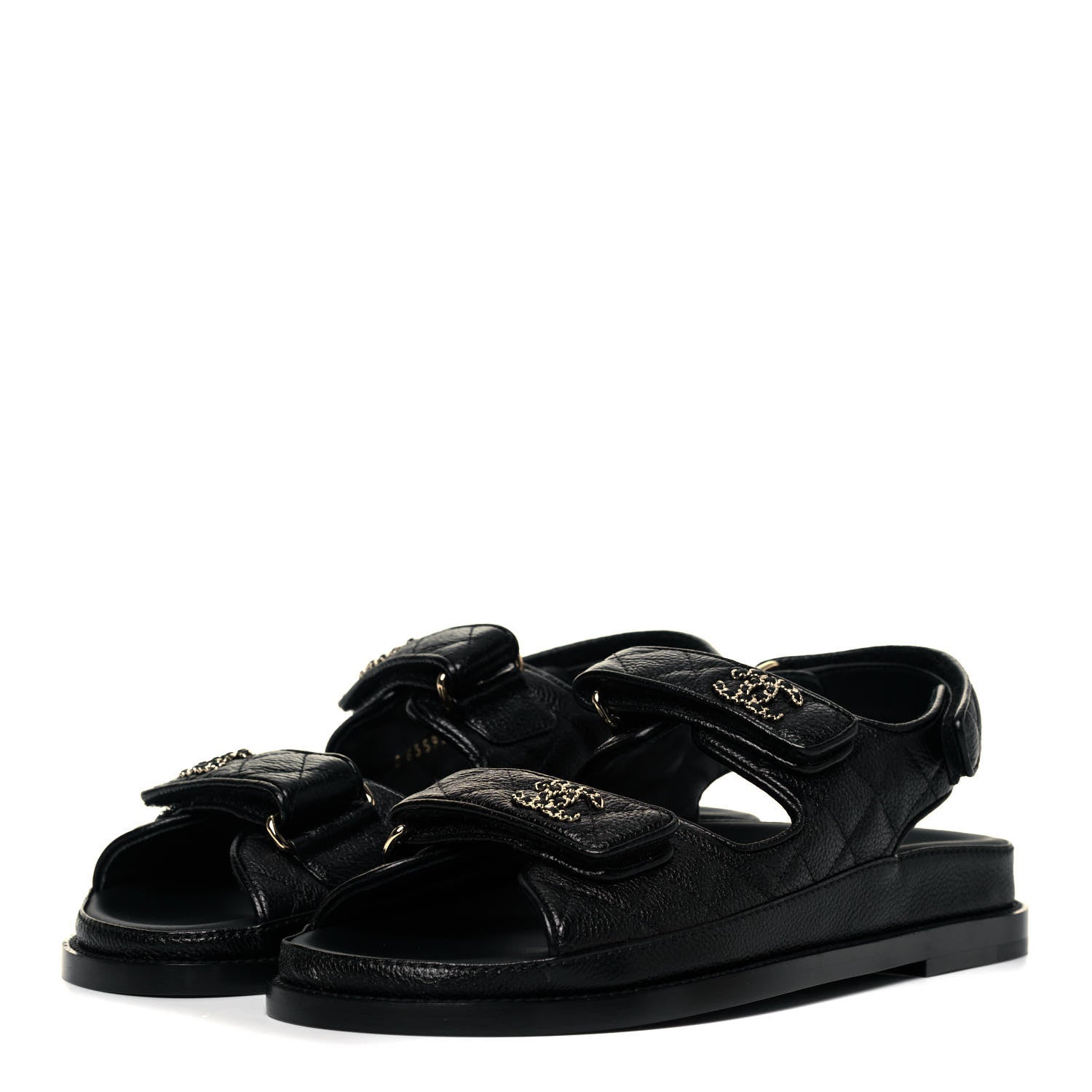 Chanel Grained Calfskin Velcro Dad Sandals 37 Black 3 of 9