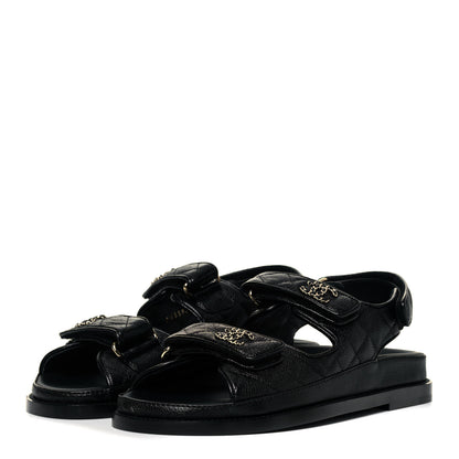 Chanel Grained Calfskin Velcro Dad Sandals 37 Black 3 of 9