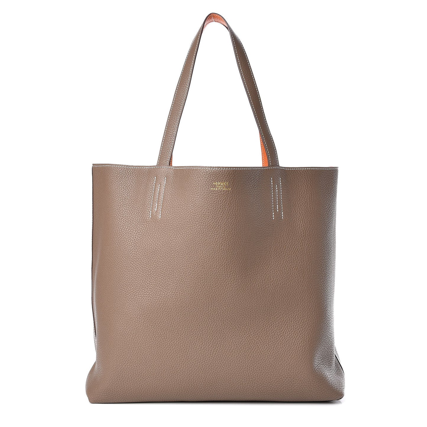 Taurillon Clemence Double Sens 35 Reversible Tote Orange Etoupe