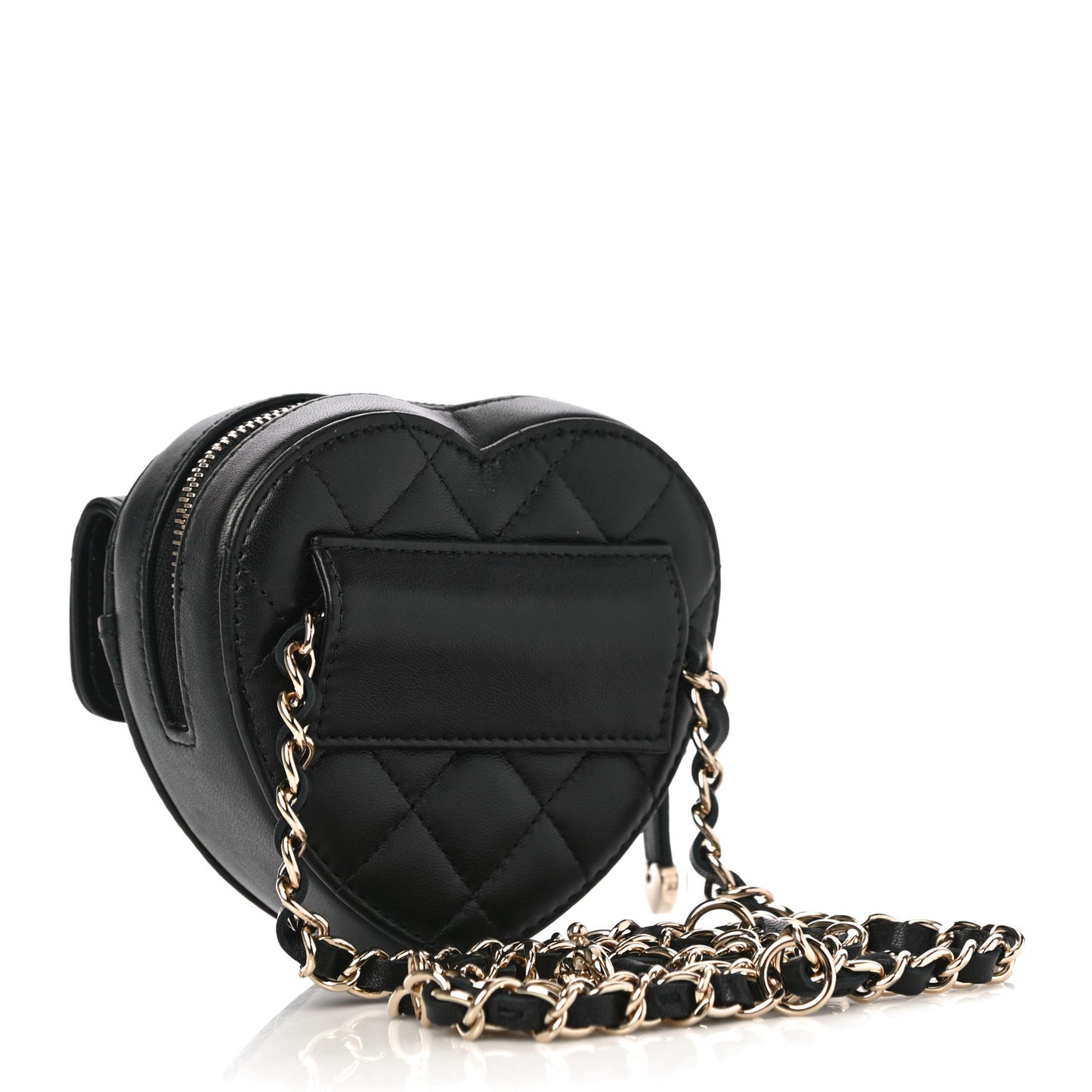 Lambskin Quilted CC In Love Heart Waist Belt Bag With Chain Black
