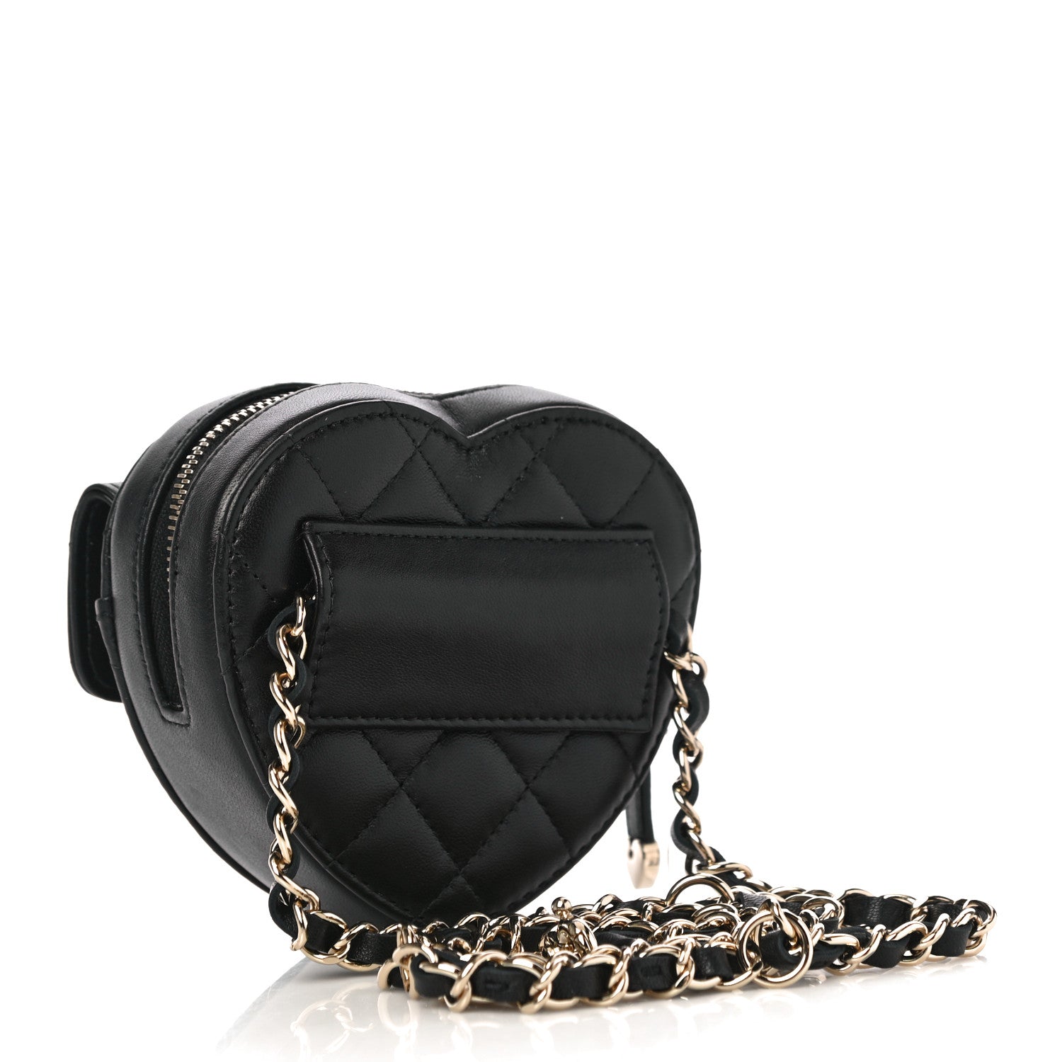 Chanel Lambskin Quilted CC In Love Heart Waist Belt Bag With Chain Black 3 of 9