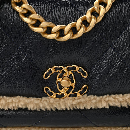 Chanel Crumpled Calfskin Shearling Sheepskin Quilted Medium Chanel 19 Flap Navy 7 of 9