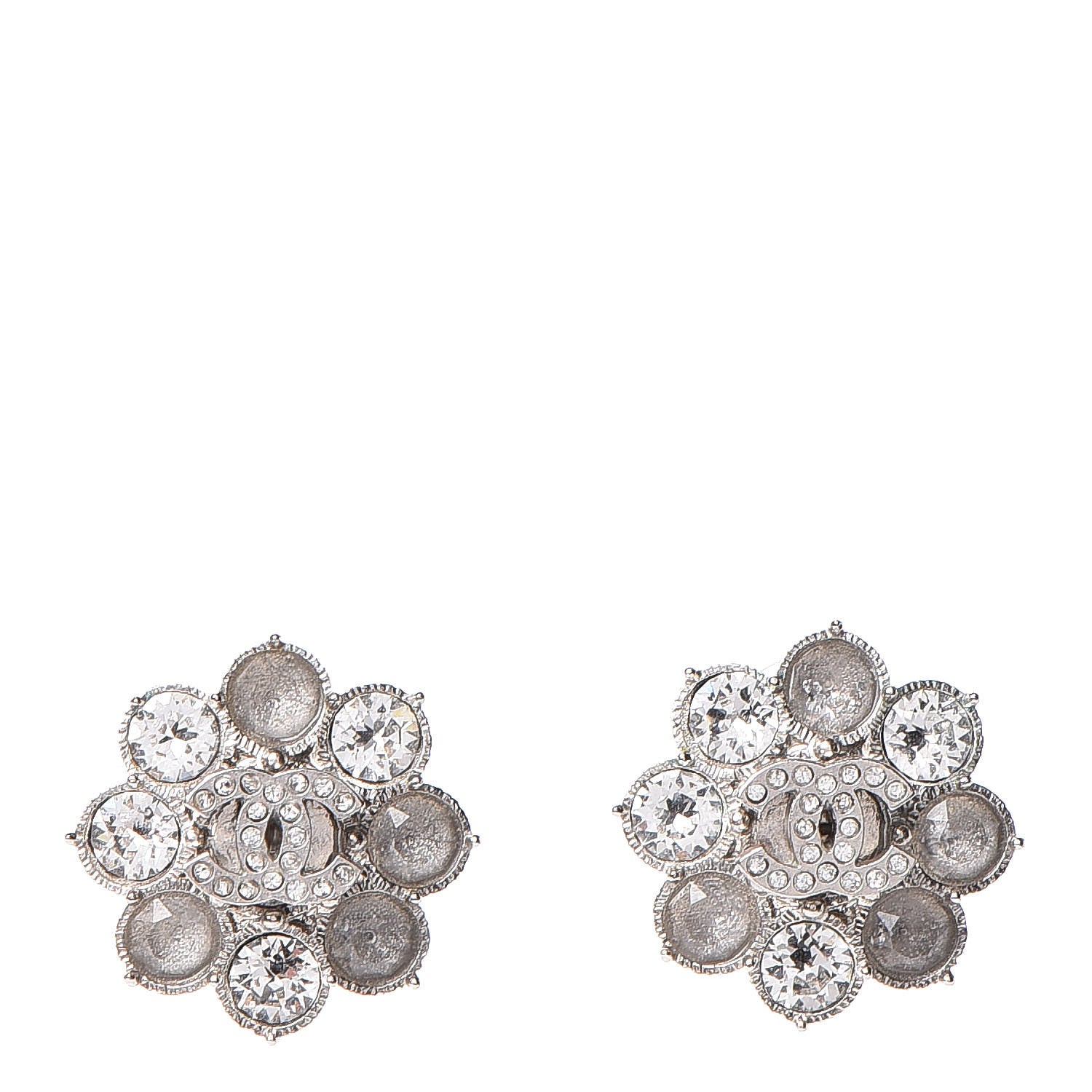 Chanel Crystal CC Camellia Earrings Silver 1 of 5